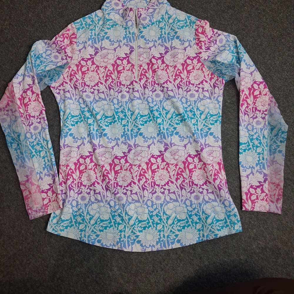 IBKUL Womens Small Ombre Floral Sun Shirt UPF 50+ Quarter Zip Cooling Top Pink